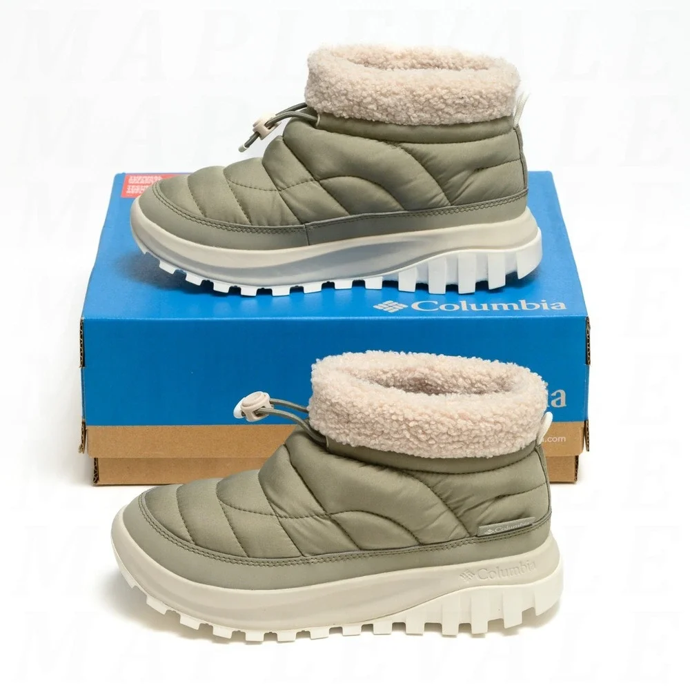 Columbia Snowtrot Shorty Snow Boots - Women's Sz 7 - Grey Green Fleece Lined NIB